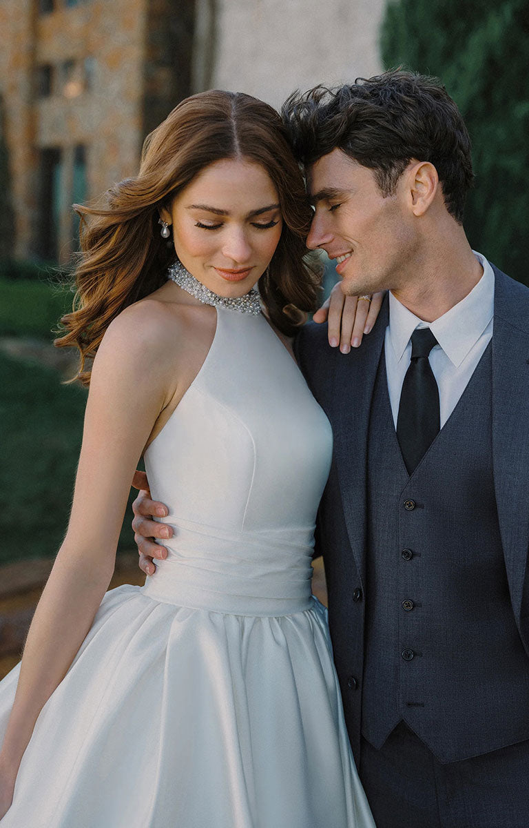 A1498 by Allure Bridals - Mikado Ball Gown with Beaded Halter Neckline and Pearl Detailing
