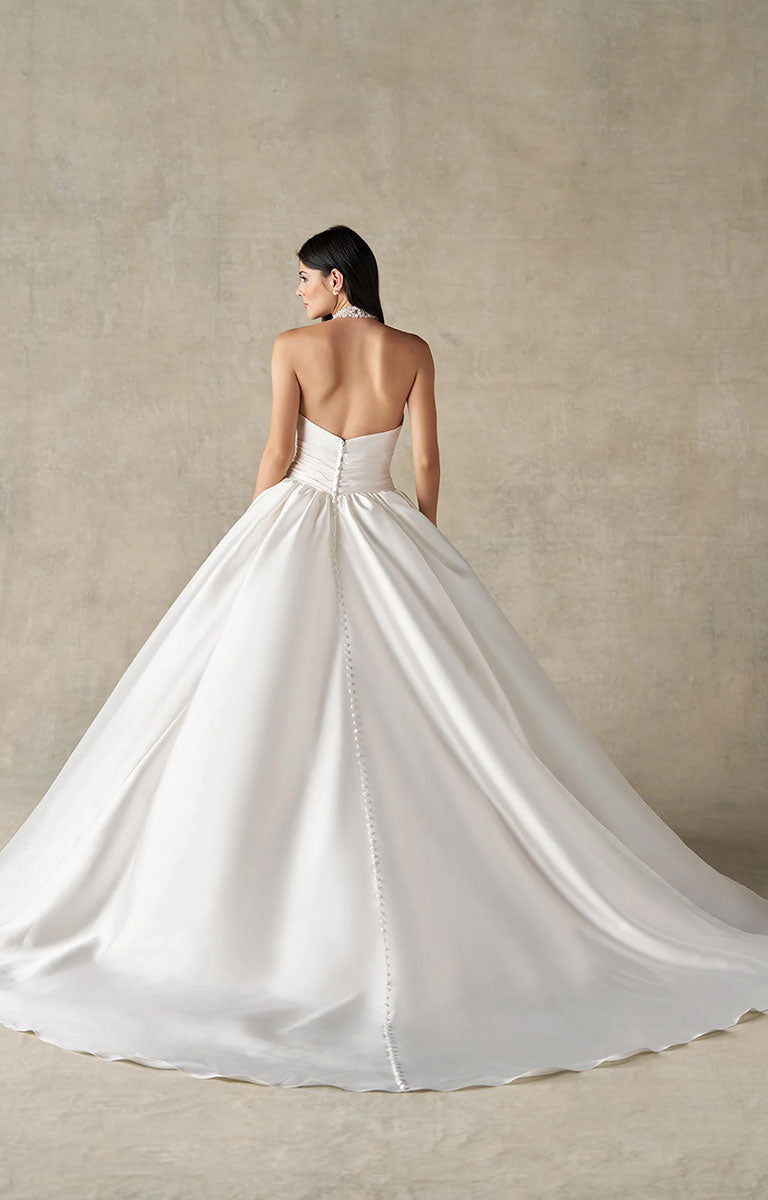 A1498 by Allure Bridals - Mikado Ball Gown with Beaded Halter Neckline and Pearl Detailing