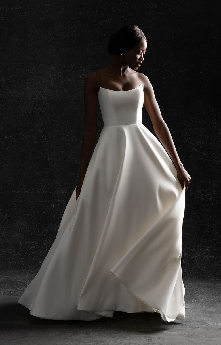 C760 by Allure Couture (Abella) - Minimalist Mikado Ball Gown with Optional Full-Coverage Jacket