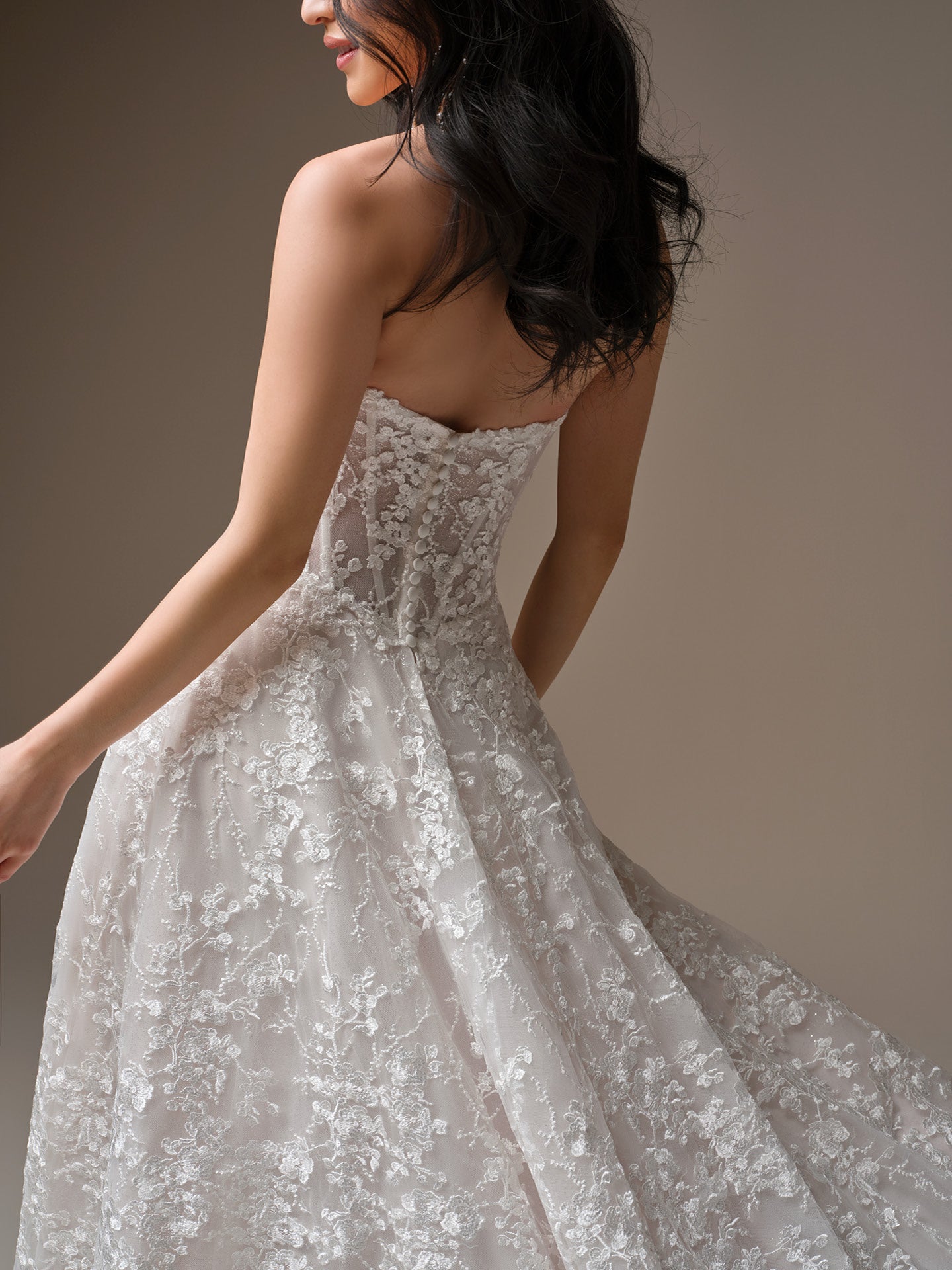 Memphis by Maggie Sottero - Plunging Neckline A-Line Wedding Dress in Ivory over Blush with a plain background