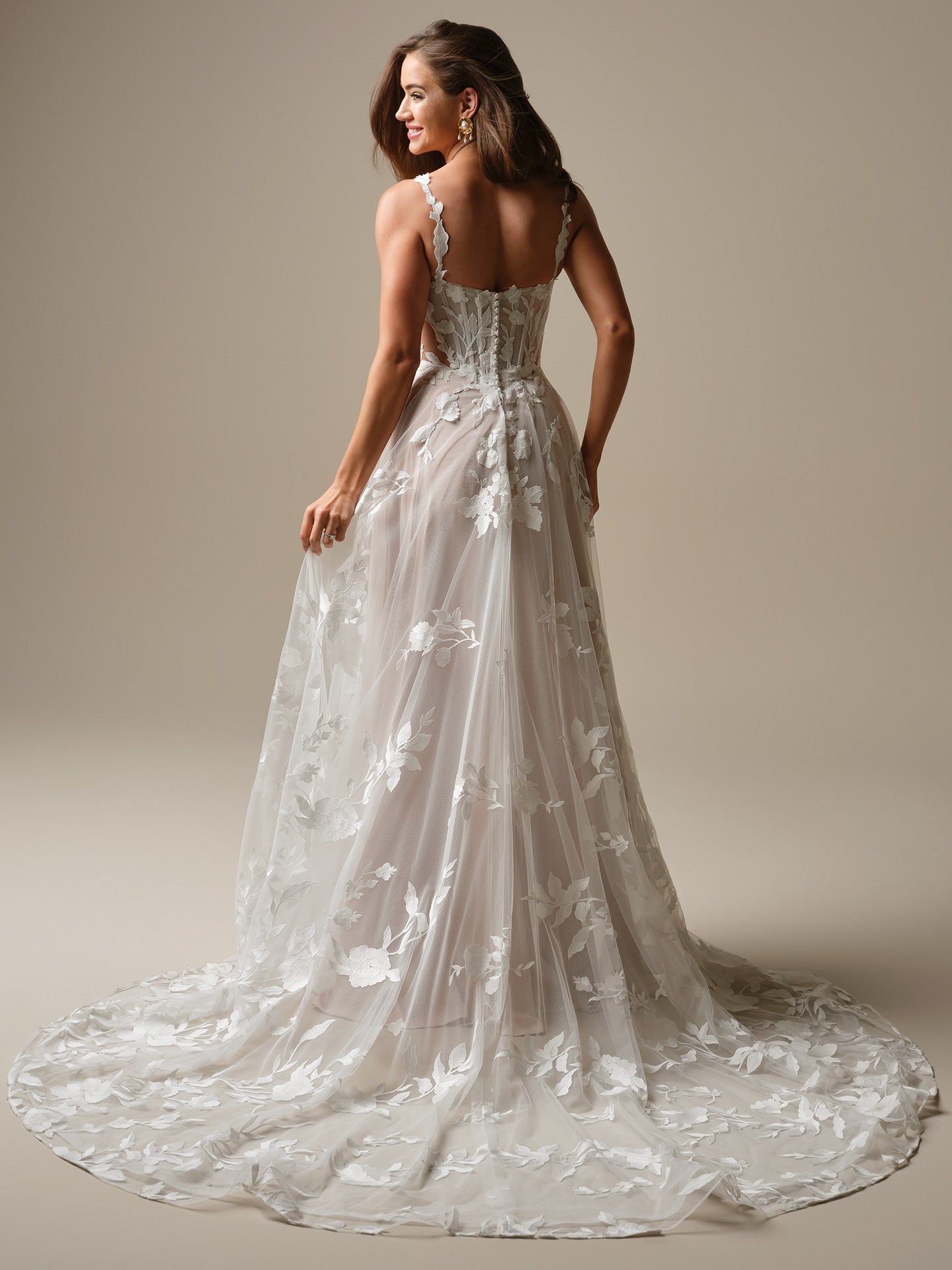 Natalie Marie by Maggie Sottero - A-Line Wedding Dress with Plunging Neckline and Floral Lace