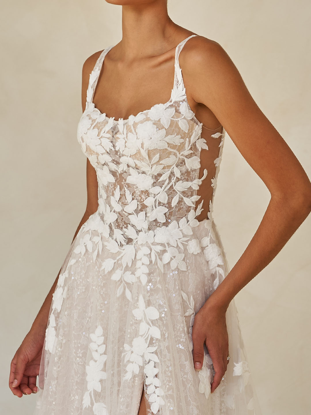 Wimmer by Madi Lane, a White lace dress with floral patterns on a neutral background