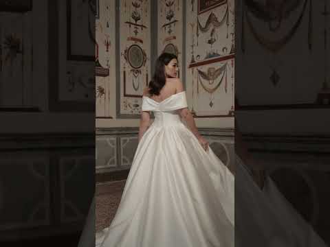 Adair by Veni Infantino Bridal - Mikado Ball Gown with Off-the-Shoulder Draped Neckline and Basque Waist